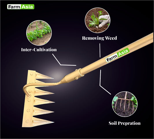 FarmAsia Tooth Shovel Rake for Farming & Gardening (with Rod)